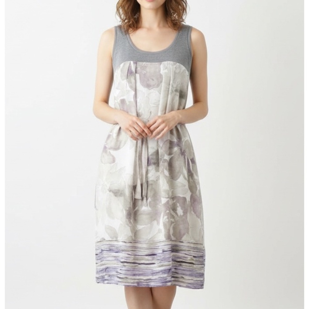SIMPLY VERA WANG Shift Tank Dress GRAY LAVENDER WATERCOLOR FLORAL w/Pockets SZ S